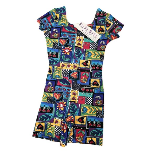VTG Gilda Marx Kids II 80s Patchwork Cotton Unitard Biketard Dance Size M (8/10) - Picture 1 of 11